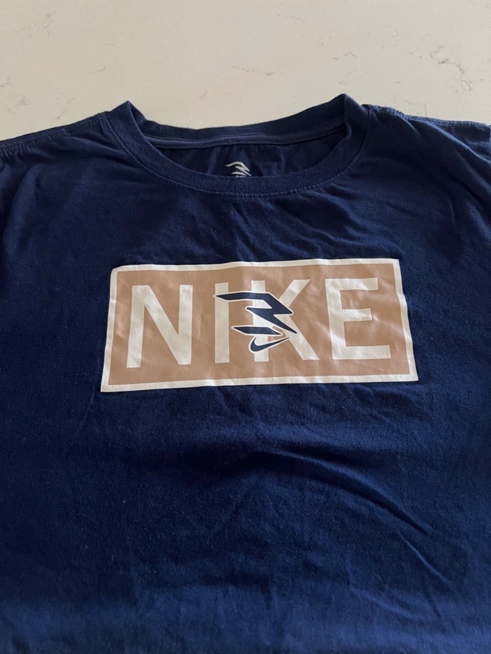 Nike Kids Navy Blue T-Shirt with Tan Logo